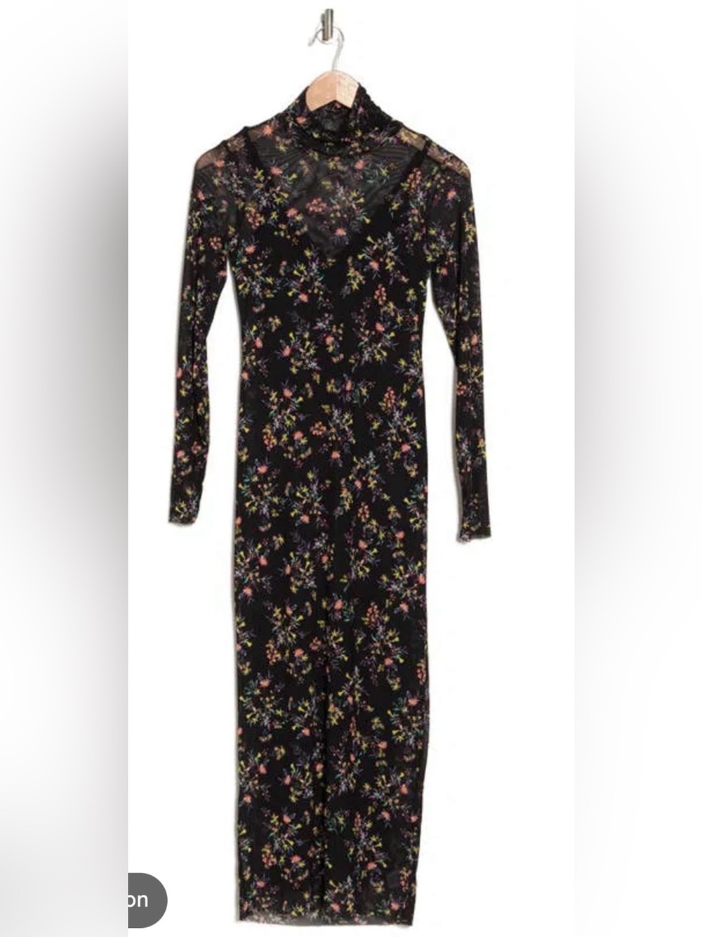 AFRM Shailene floral turtleneck long airy mesh dress noir pink ditsy